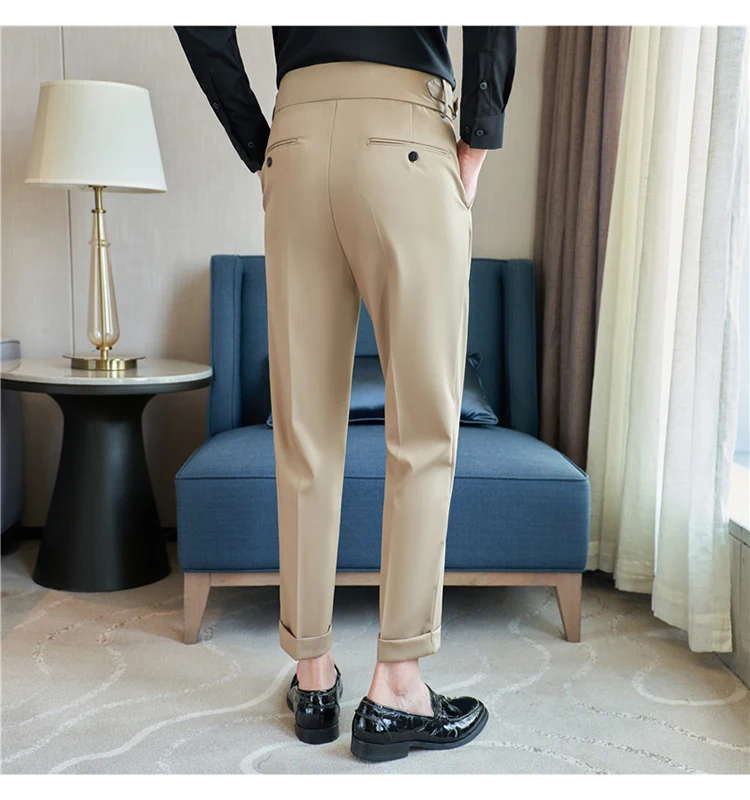 Men Pants Classic Men's Office Trousers Slim Fit High Waist Vintage Pockets for Formal Business Style Elegant Formal Pants