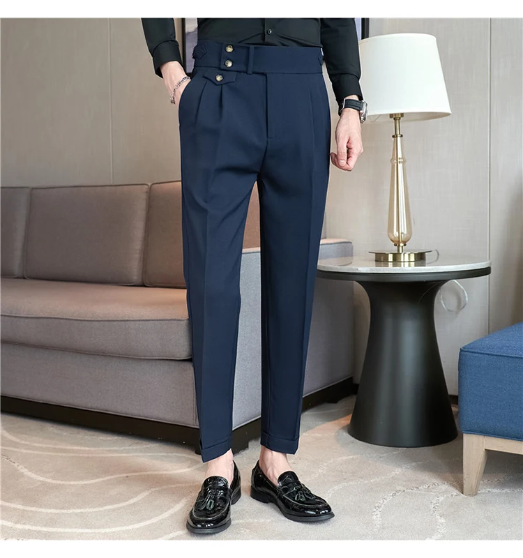 Men Pants Classic Men's Office Trousers Slim Fit High Waist Vintage Pockets for Formal Business Style Elegant Formal Pants