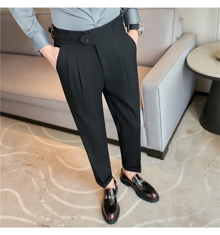 Men Pants Classic Men's Office Trousers Slim Fit High Waist Vintage Pockets for Formal Business Style Elegant Formal Pants