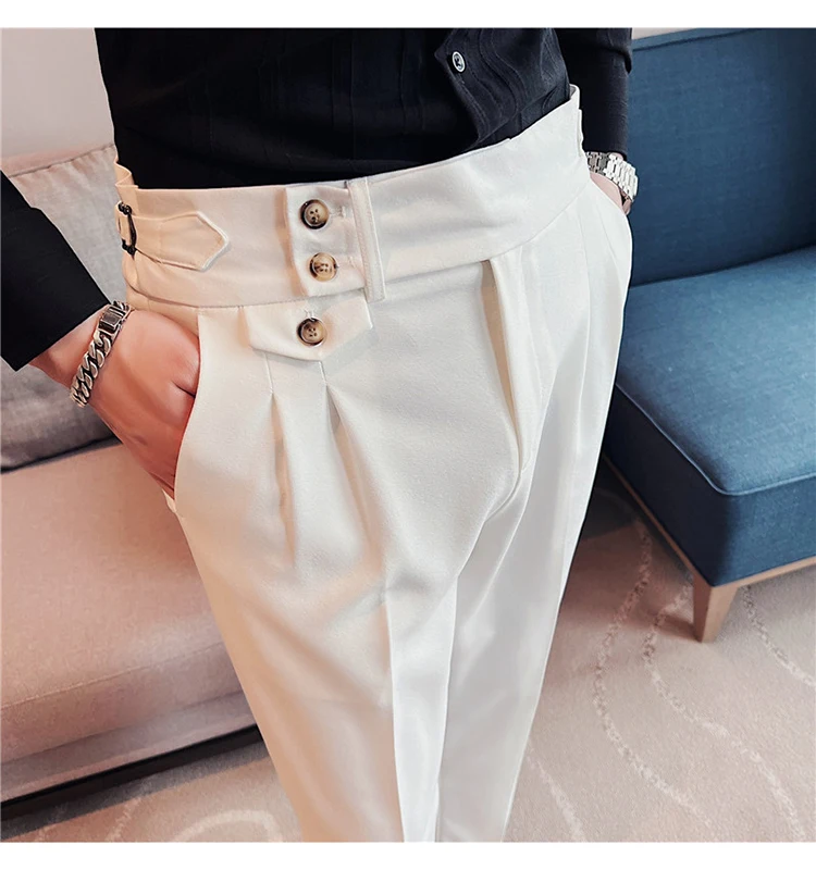 Men Pants Classic Men's Office Trousers Slim Fit High Waist Vintage Pockets for Formal Business Style Elegant Formal Pants