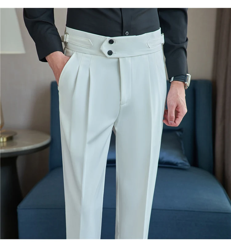 Men Pants Classic Men's Office Trousers Slim Fit High Waist Vintage Pockets for Formal Business Style Elegant Formal Pants