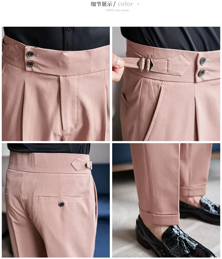 Men Pants Classic Men's Office Trousers Slim Fit High Waist Vintage Pockets for Formal Business Style Elegant Formal Pants