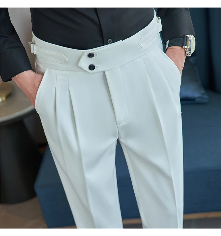Men Pants Classic Men's Office Trousers Slim Fit High Waist Vintage Pockets for Formal Business Style Elegant Formal Pants