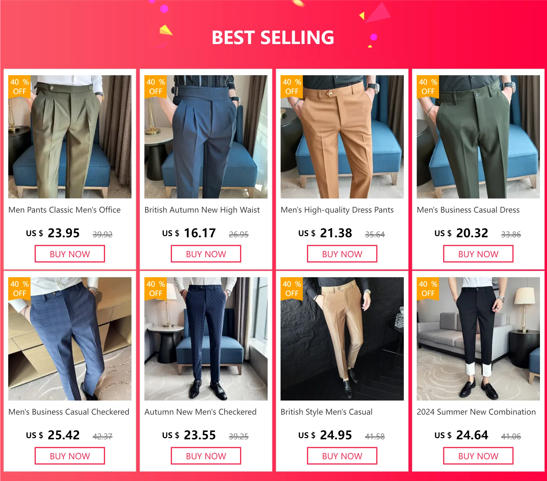 Men Pants Classic Men's Office Trousers Slim Fit High Waist Vintage Pockets for Formal Business Style Elegant Formal Pants
