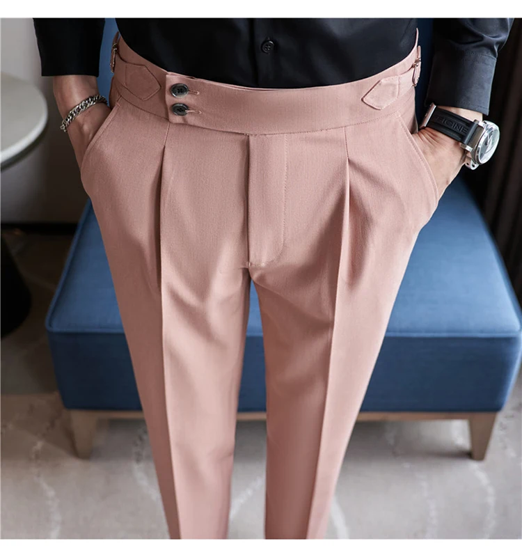 Men Pants Classic Men's Office Trousers Slim Fit High Waist Vintage Pockets for Formal Business Style Elegant Formal Pants