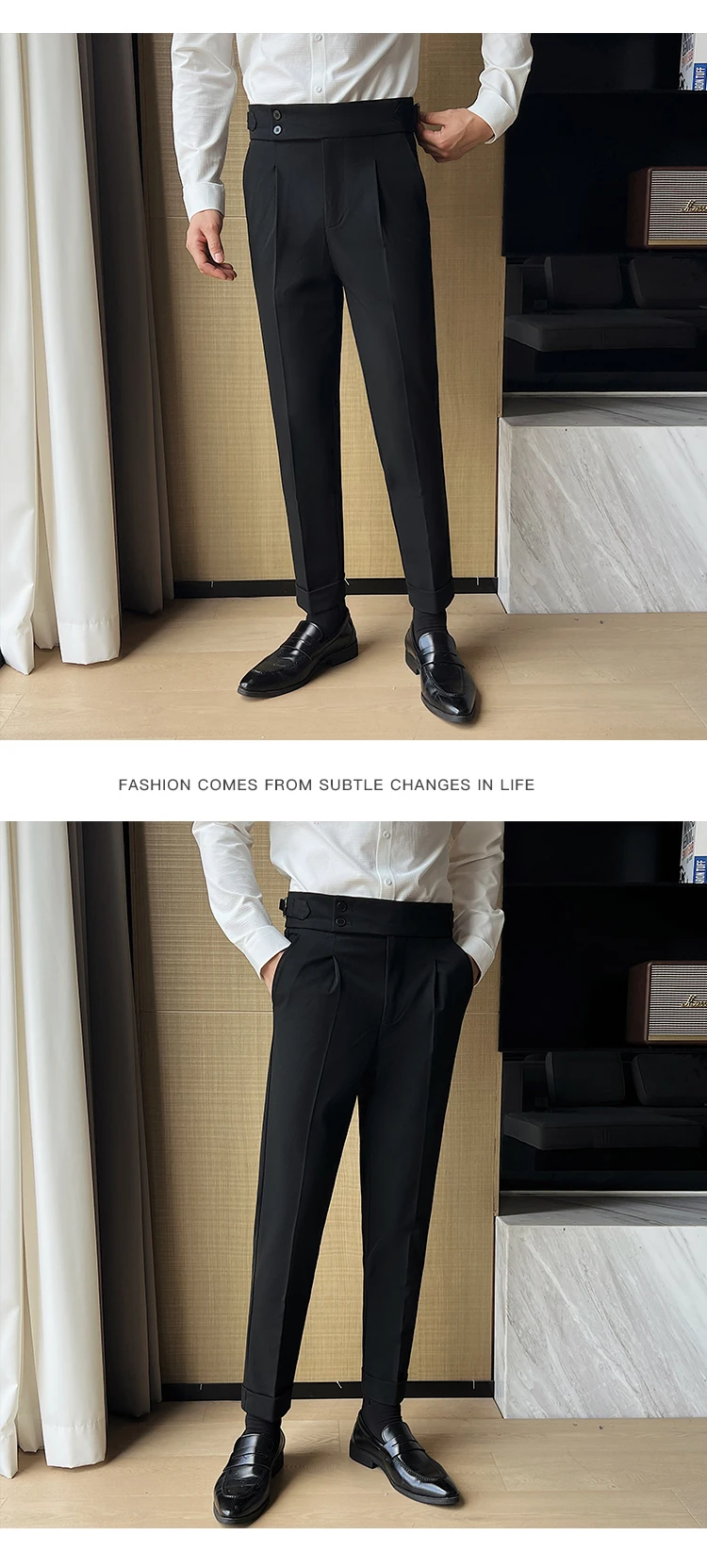 Men Pants Classic Men's Office Trousers Slim Fit High Waist Vintage Pockets for Formal Business Style Elegant Formal Pants
