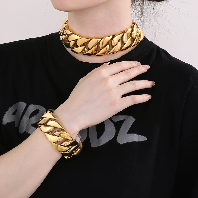 31mm Big Heavy Chunky Cuban Bracelet & Necklace Jewelry Set - 316L Stainless Steel - KB49305-D
