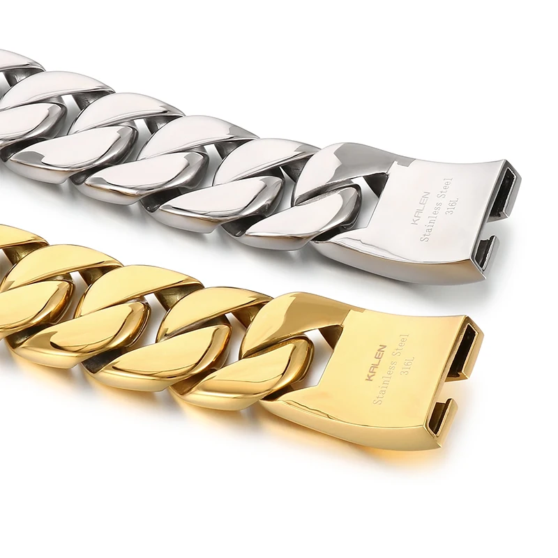 31mm Big Heavy Chunky Cuban Bracelet & Necklace Jewelry Set - 316L Stainless Steel - KB49305-D