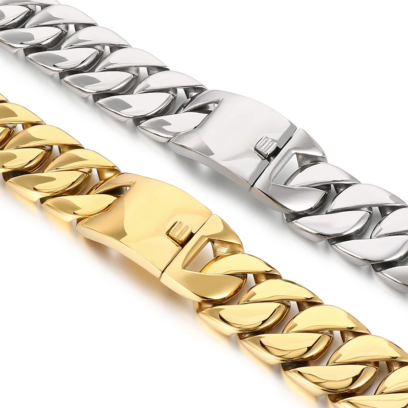 31mm Big Heavy Chunky Cuban Bracelet & Necklace Jewelry Set - 316L Stainless Steel - KB49305-D