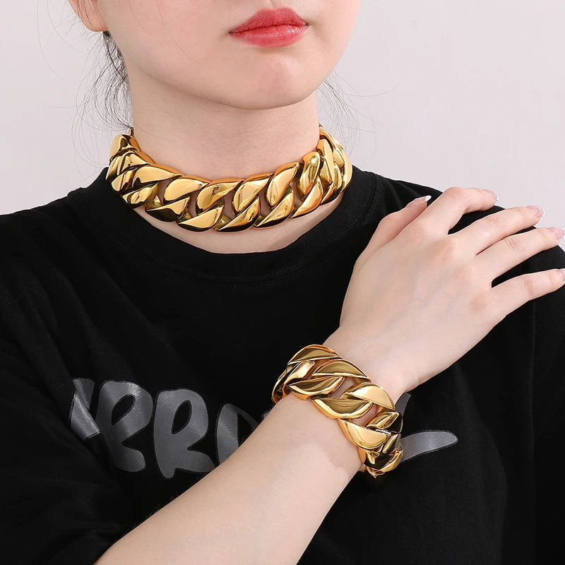 31mm Big Heavy Chunky Cuban Bracelet & Necklace Jewelry Set - 316L Stainless Steel - KB49305-D