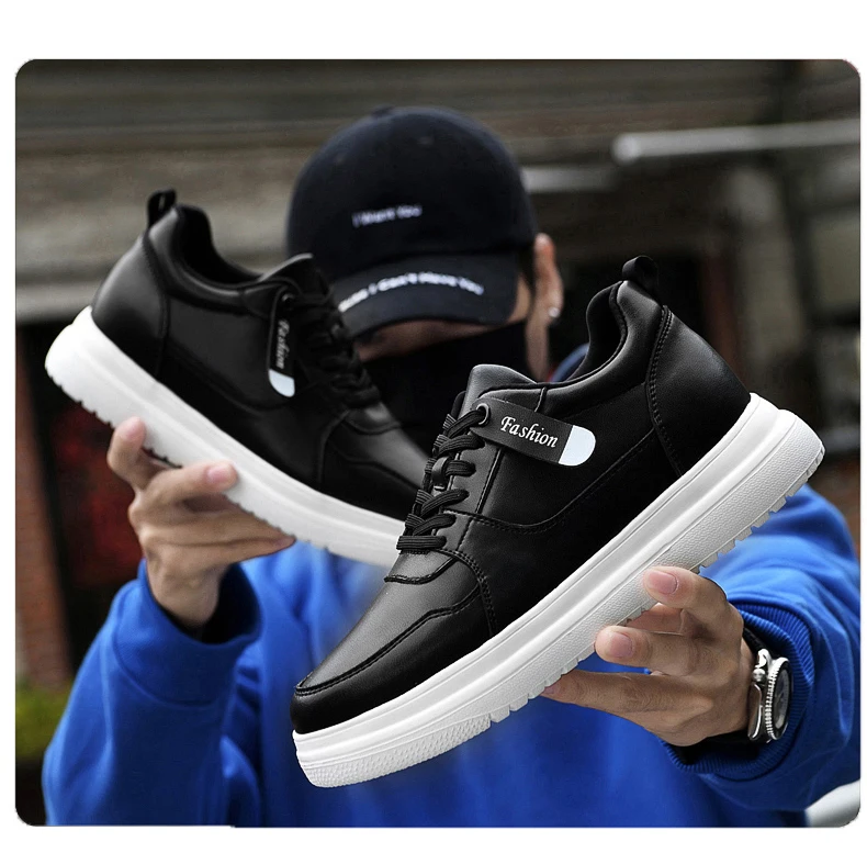 Big Size Lift Men Sneakers Elevator Shoes Heightening Height Increase Insole 7-8CM High Heels Shoes Genuine Leather Sport Shoes