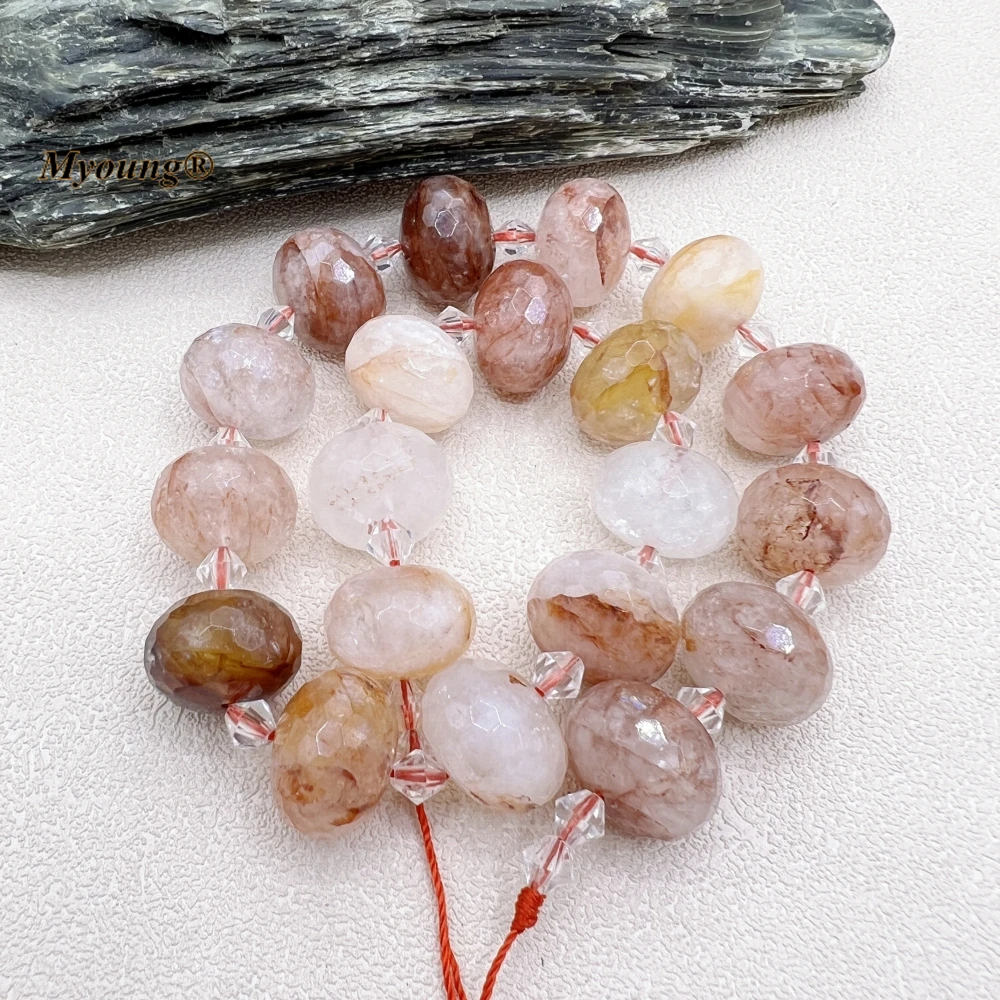 13x18MM 20PCS Large Faceted Natural Stones Amazonites Rose Quartzs Crystal Cutting Nugget Rondelle Beads MY230739