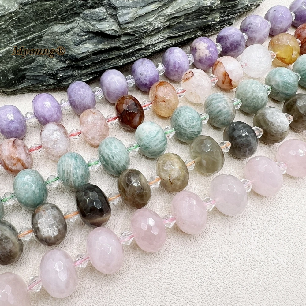 13x18MM 20PCS Large Faceted Natural Stones Amazonites Rose Quartzs Crystal Cutting Nugget Rondelle Beads MY230739
