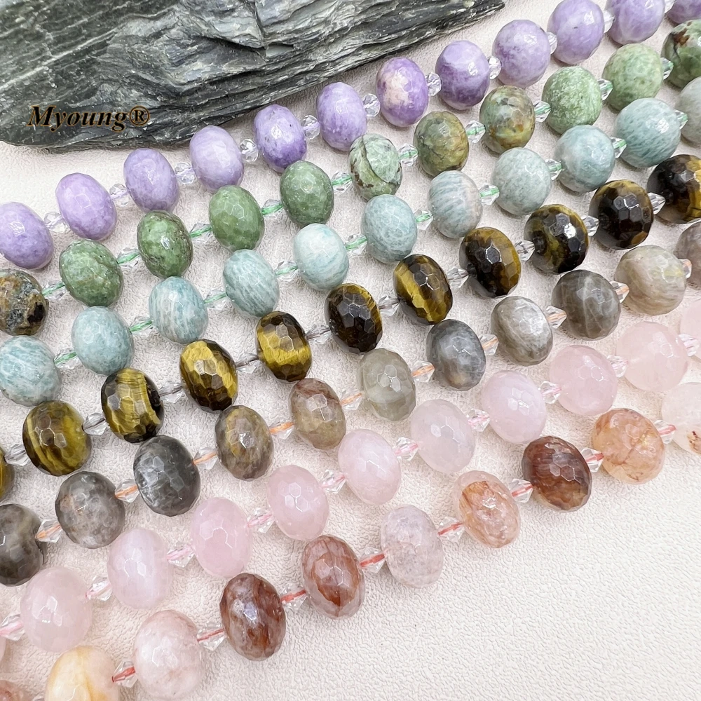 13x18MM 20PCS Large Faceted Natural Stones Amazonites Rose Quartzs Crystal Cutting Nugget Rondelle Beads MY230739