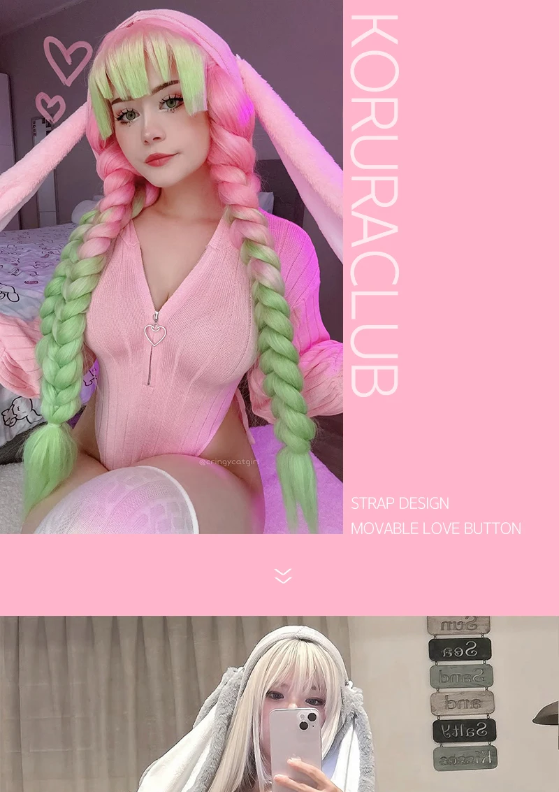 KORURACLUB Gray knitted long-sleeved Jumpsuit sweater pink Bunny girl Cute Plush rabbit tail