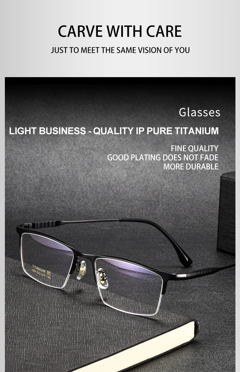 VKYEE Ultralight Business Men's Eyeglasses Pure Titanium Eyeglasses Frame Business Half Frame Can Be Customized Prescription 804