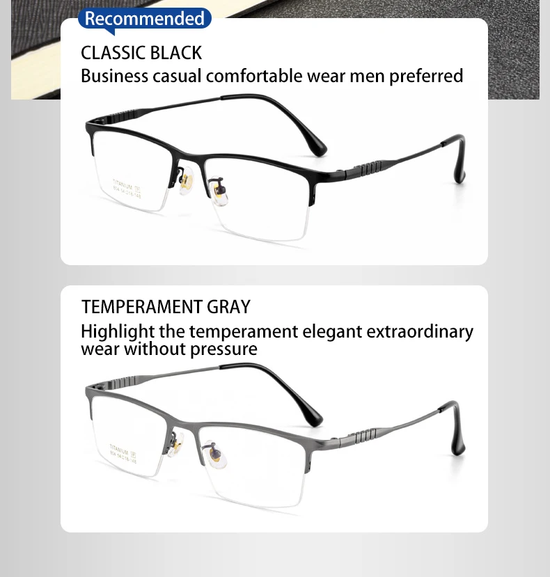 VKYEE Ultralight Business Men's Eyeglasses Pure Titanium Eyeglasses Frame Business Half Frame Can Be Customized Prescription 804