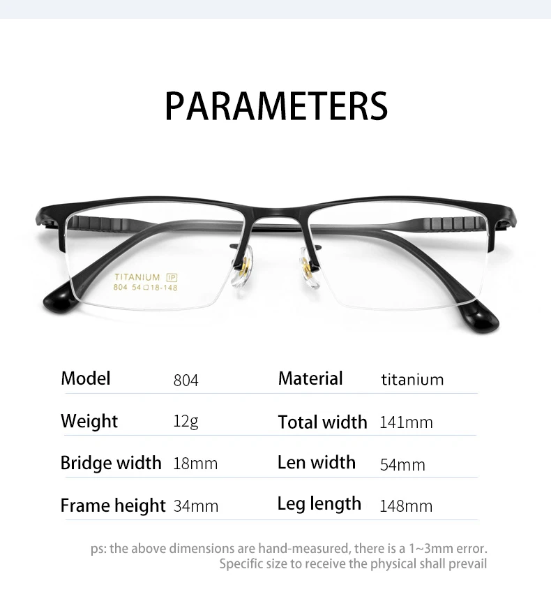 VKYEE Ultralight Business Men's Eyeglasses Pure Titanium Eyeglasses Frame Business Half Frame Can Be Customized Prescription 804