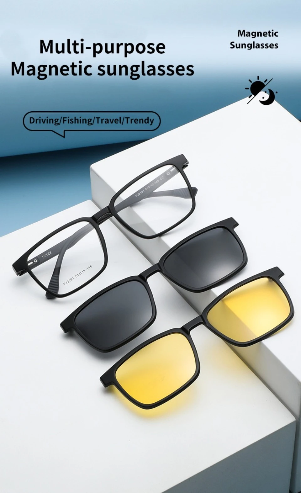 VICKY Flip-up Magnetic Clip-on Prescription Glasses Men Women TR90 Polarised Myopia Sunglasses Night Vision Reading Glasses 2191