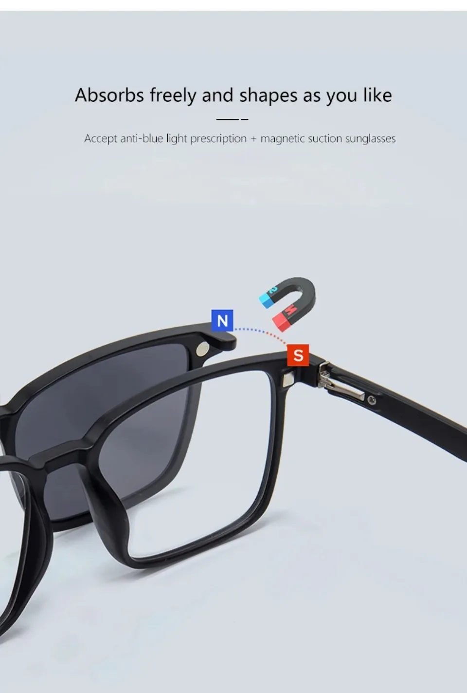 VICKY Flip-up Magnetic Clip-on Prescription Glasses Men Women TR90 Polarised Myopia Sunglasses Night Vision Reading Glasses 2191