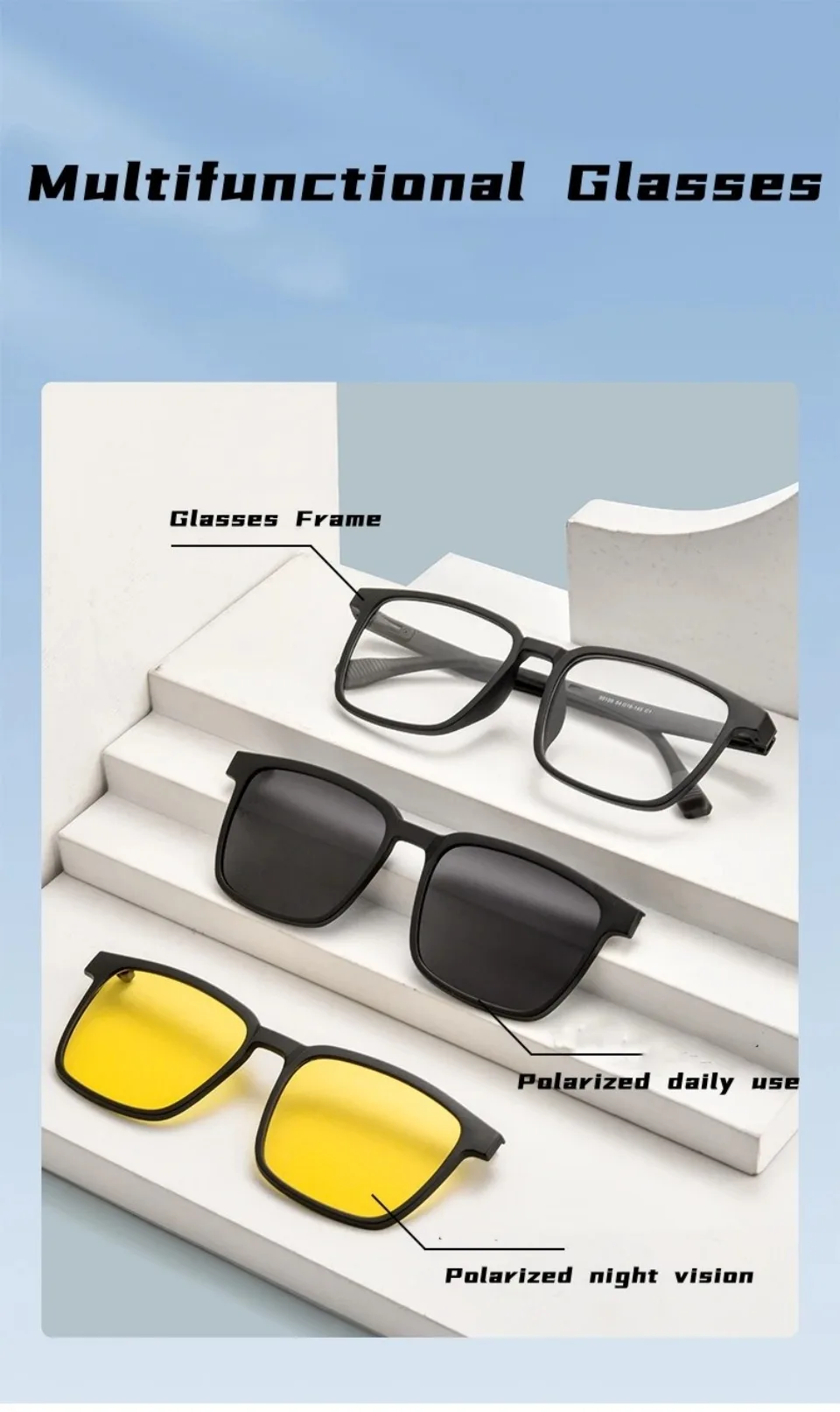 VICKY Flip-up Magnetic Clip-on Prescription Glasses Men Women TR90 Polarised Myopia Sunglasses Night Vision Reading Glasses 2191