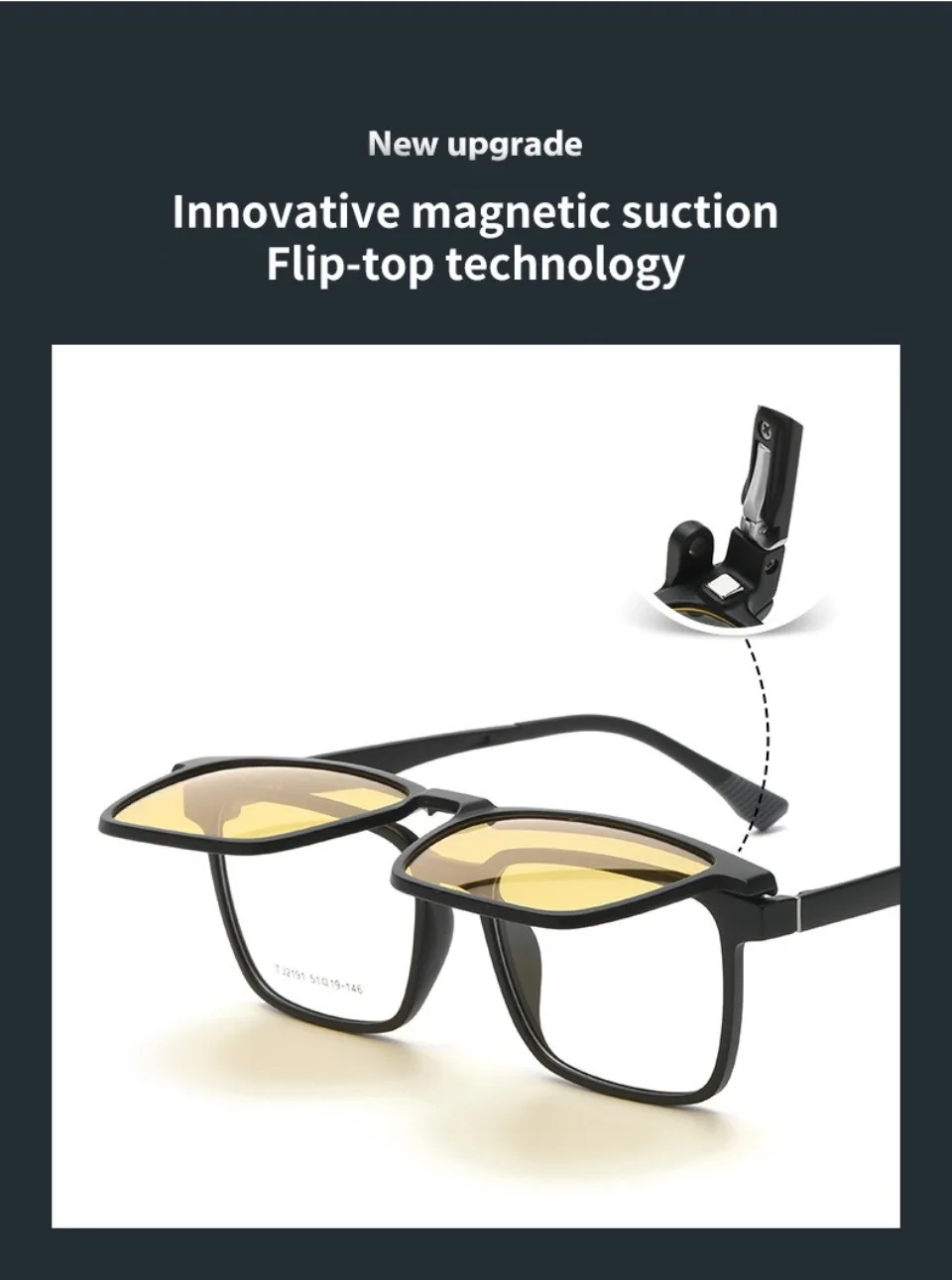 VICKY Flip-up Magnetic Clip-on Prescription Glasses Men Women TR90 Polarised Myopia Sunglasses Night Vision Reading Glasses 2191