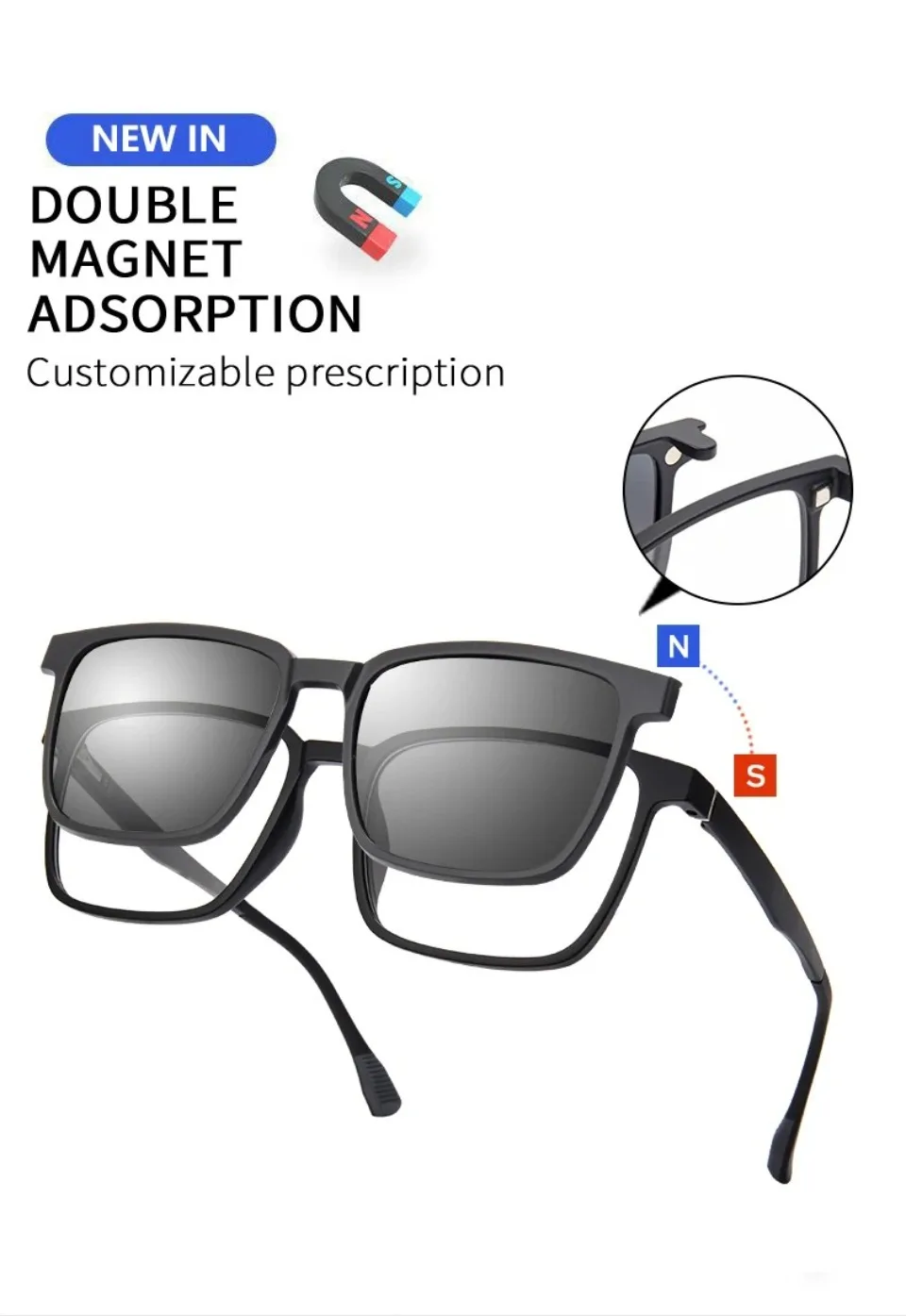 VICKY Flip-up Magnetic Clip-on Prescription Glasses Men Women TR90 Polarised Myopia Sunglasses Night Vision Reading Glasses 2191