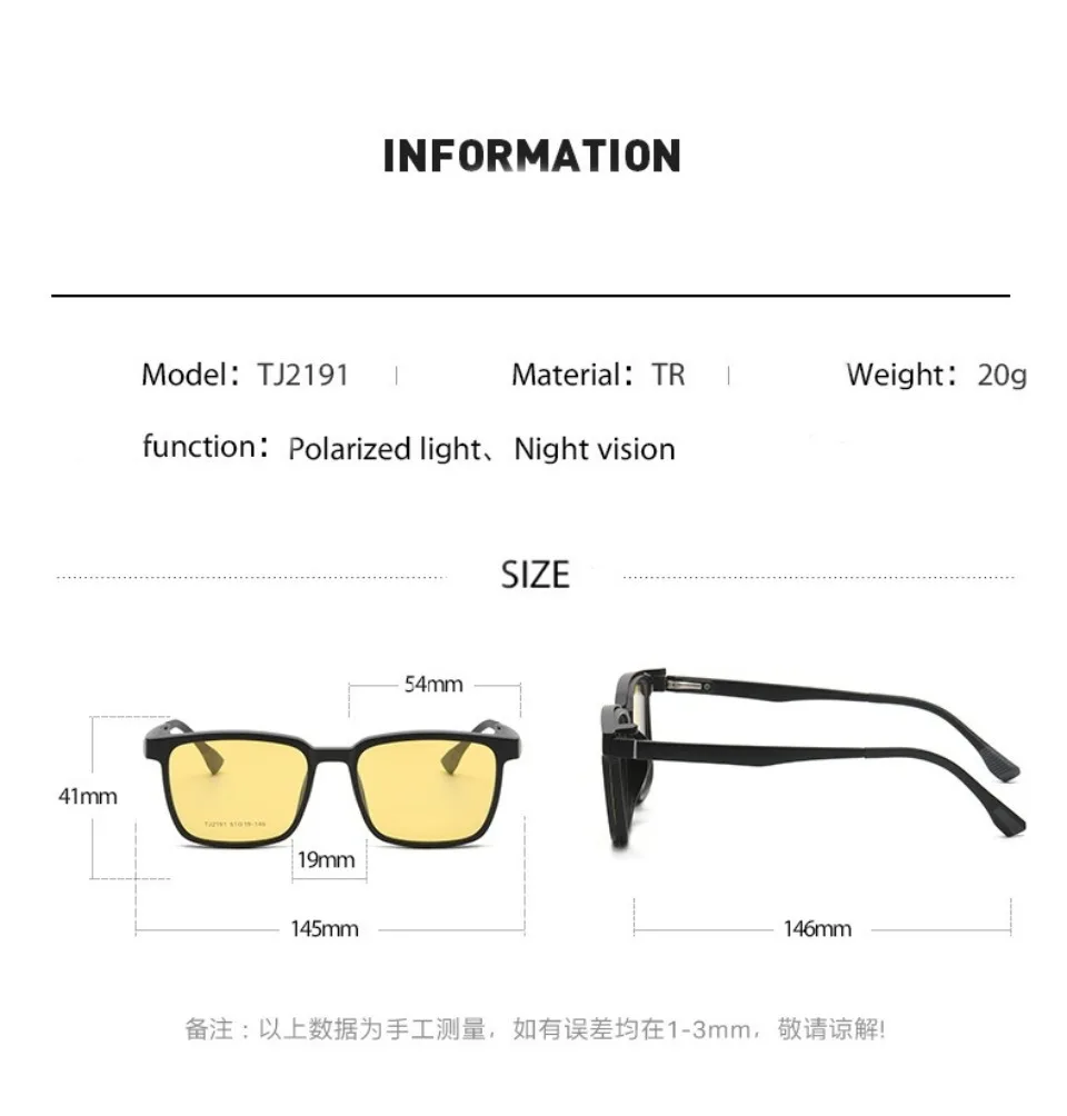 VICKY Flip-up Magnetic Clip-on Prescription Glasses Men Women TR90 Polarised Myopia Sunglasses Night Vision Reading Glasses 2191
