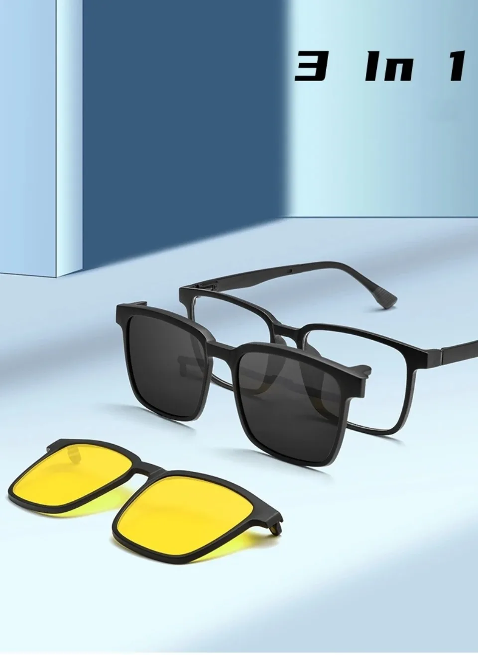 VICKY Flip-up Magnetic Clip-on Prescription Glasses Men Women TR90 Polarised Myopia Sunglasses Night Vision Reading Glasses 2191