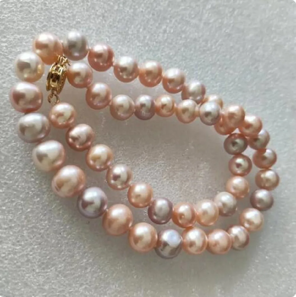 Real Photo 18" AAA Japanese Akoya 9-10 mm Lavender Purple Pink Pearl Necklace 14K Yellow Gold Clasp Same Style Bracelet 7.5-8 in