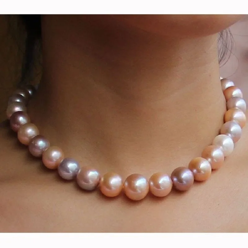 Real Photo 18" AAA Japanese Akoya 9-10 mm Lavender Purple Pink Pearl Necklace 14K Yellow Gold Clasp Same Style Bracelet 7.5-8 in