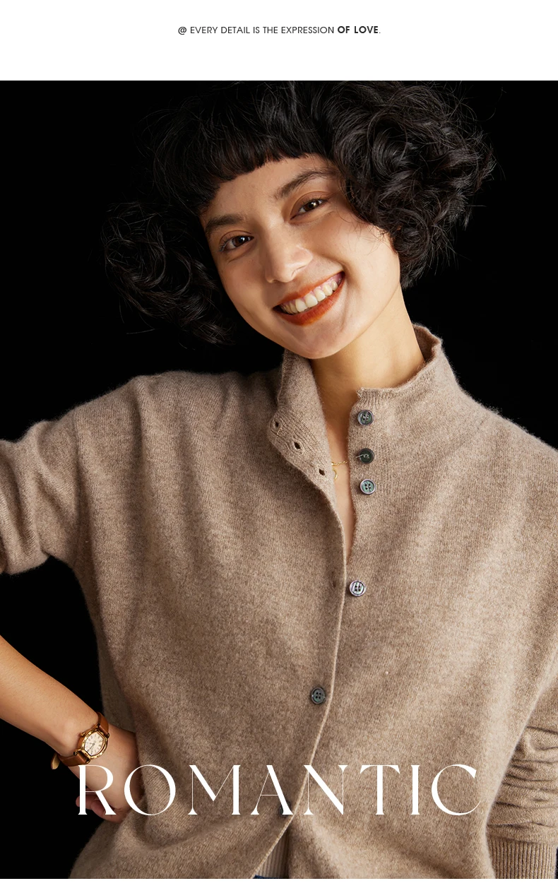 Women's Slim Fit Wool Cardigan Semi-High Neck Solid Color Long Sleeve Cashmere Knitted Sweater Versatile Casual Coat