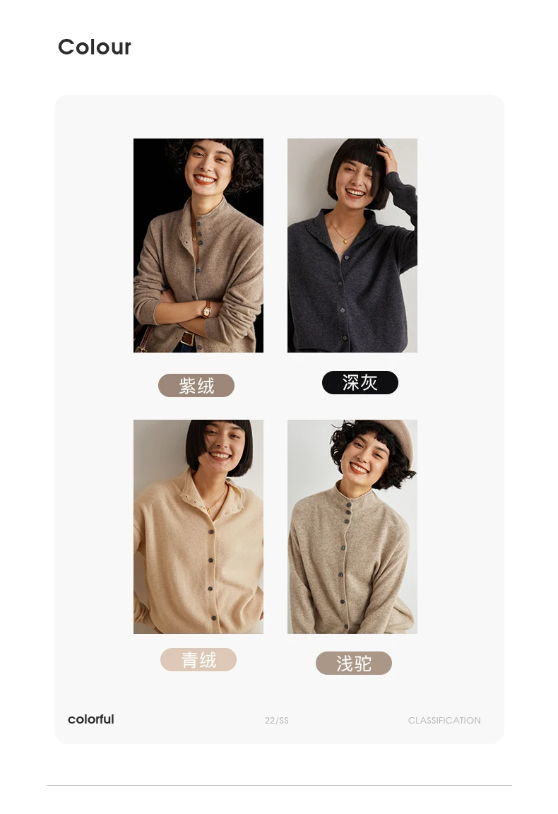 Women's Slim Fit Wool Cardigan Semi-High Neck Solid Color Long Sleeve Cashmere Knitted Sweater Versatile Casual Coat