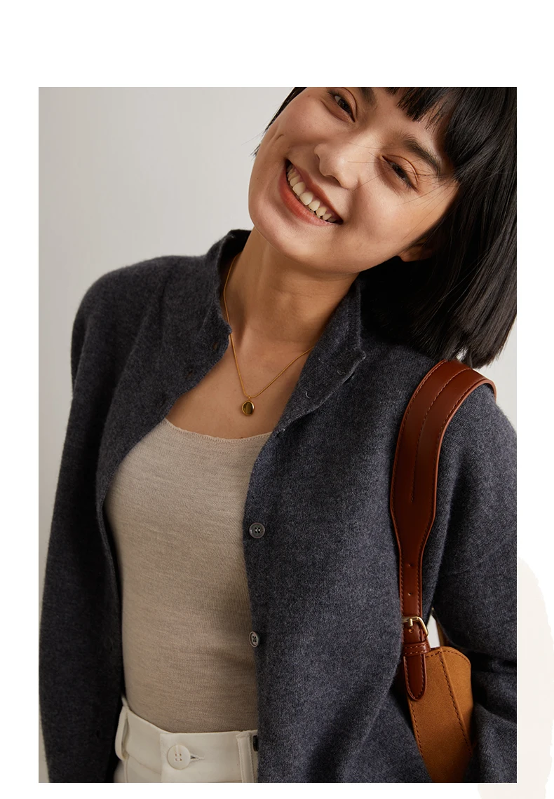 Women's Slim Fit Wool Cardigan Semi-High Neck Solid Color Long Sleeve Cashmere Knitted Sweater Versatile Casual Coat