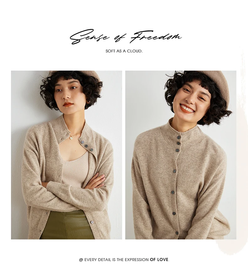 Women's Slim Fit Wool Cardigan Semi-High Neck Solid Color Long Sleeve Cashmere Knitted Sweater Versatile Casual Coat