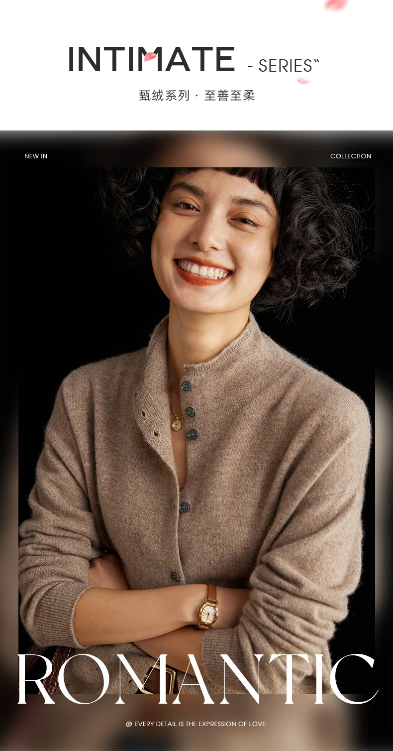 Women's Slim Fit Wool Cardigan Semi-High Neck Solid Color Long Sleeve Cashmere Knitted Sweater Versatile Casual Coat