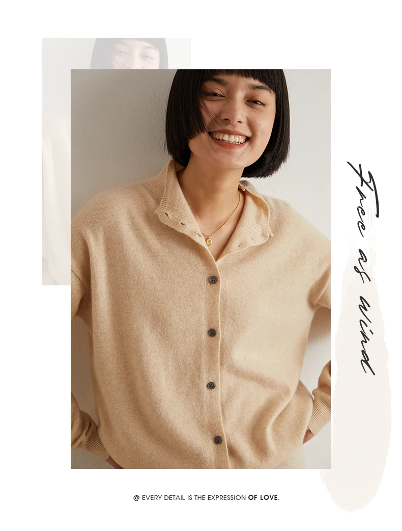 Women's Slim Fit Wool Cardigan Semi-High Neck Solid Color Long Sleeve Cashmere Knitted Sweater Versatile Casual Coat