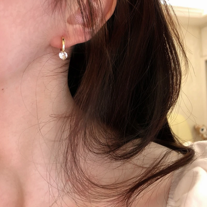 Lnngy Hoop Earrings Silver 925 Sparkling 6.5mm 1CT Moissanite Earring With Certificate For Women Lovers' Wedding Jewelry Gift