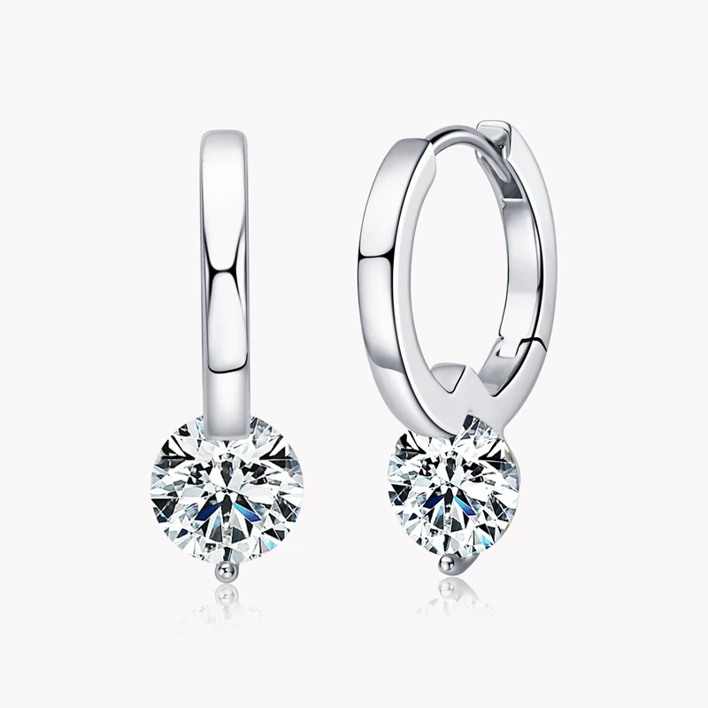 Lnngy Hoop Earrings Silver 925 Sparkling 6.5mm 1CT Moissanite Earring With Certificate For Women Lovers' Wedding Jewelry Gift