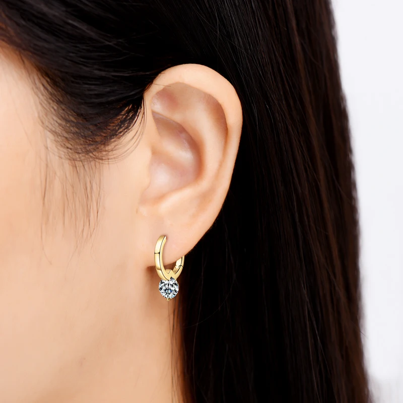 Lnngy Hoop Earrings Silver 925 Sparkling 6.5mm 1CT Moissanite Earring With Certificate For Women Lovers' Wedding Jewelry Gift