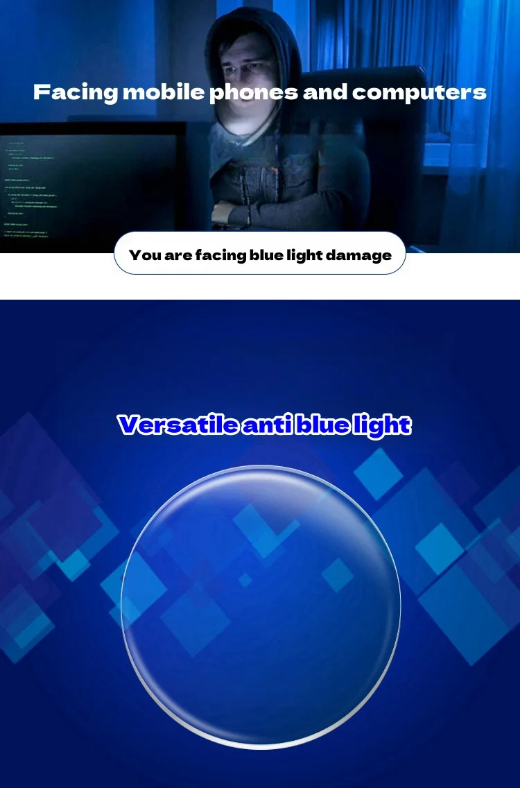 Anti Blue Light Lenses 1.56/1.61/1.67/1.74 Optical Prescription Custom For Myopia Hyperopia Astigmatism Bue Light Blocking Lens