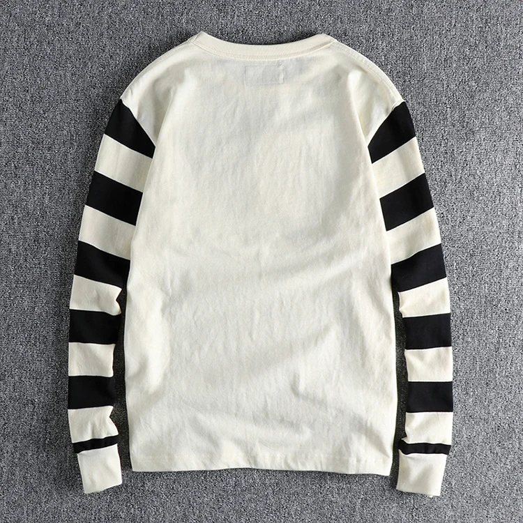 Autumn American Retro Long Sleeve Heavyweight Striped T-shirt Men's Fashion Pure Cotton Washed Prisoner Motorcycle Casual Tops