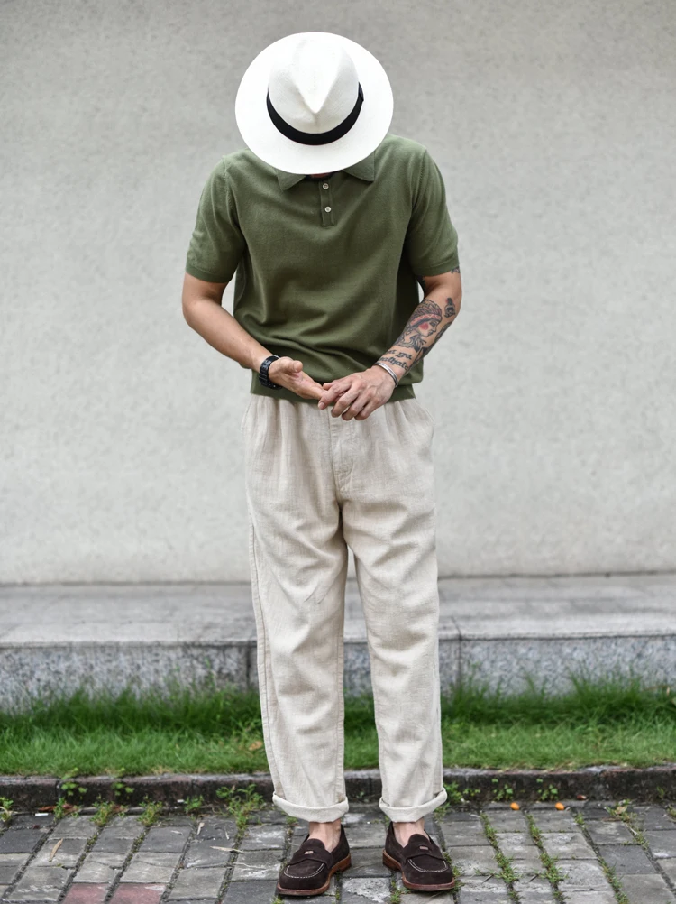 Sauce Zhan Men Pants Ramie Pants Men Summer Breathable Casual Pants Ankle-length Loose Fit Taper Leg