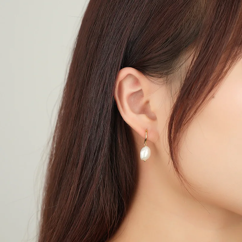 Minar Temperament Natural Freshwater Pearl Hoop Earrings for Women 14K Gold Plated Copper Huggie Earring Statement Daily Jewelry