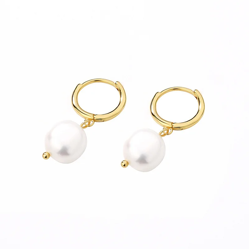 Minar Temperament Natural Freshwater Pearl Hoop Earrings for Women 14K Gold Plated Copper Huggie Earring Statement Daily Jewelry