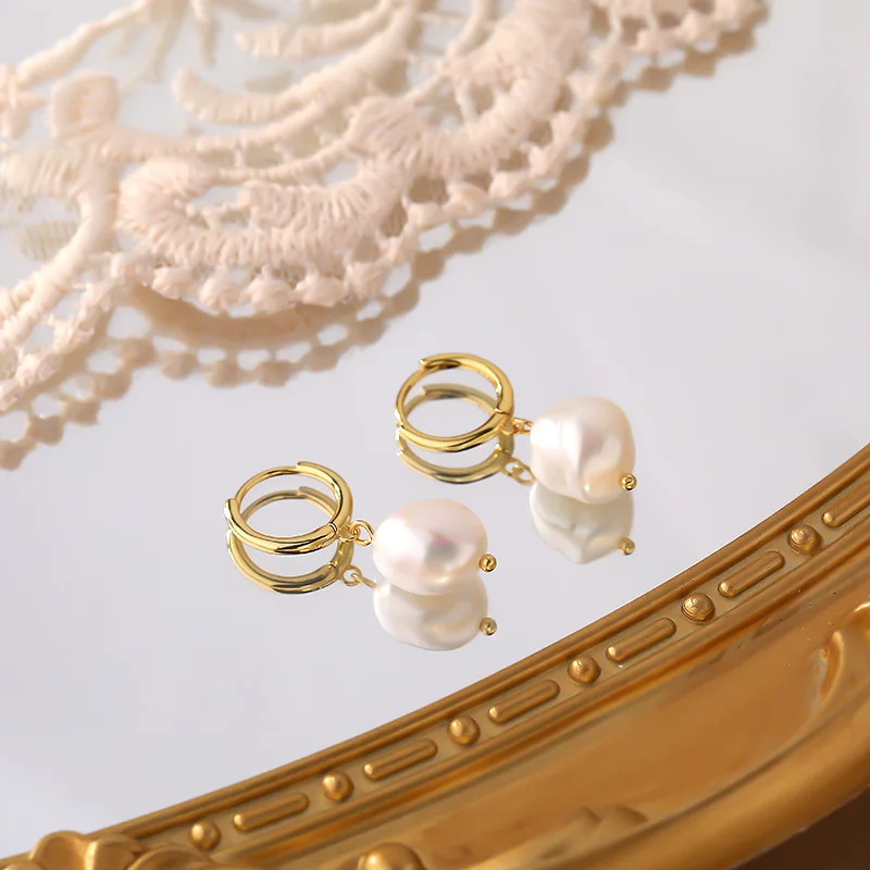 Minar Temperament Natural Freshwater Pearl Hoop Earrings for Women 14K Gold Plated Copper Huggie Earring Statement Daily Jewelry