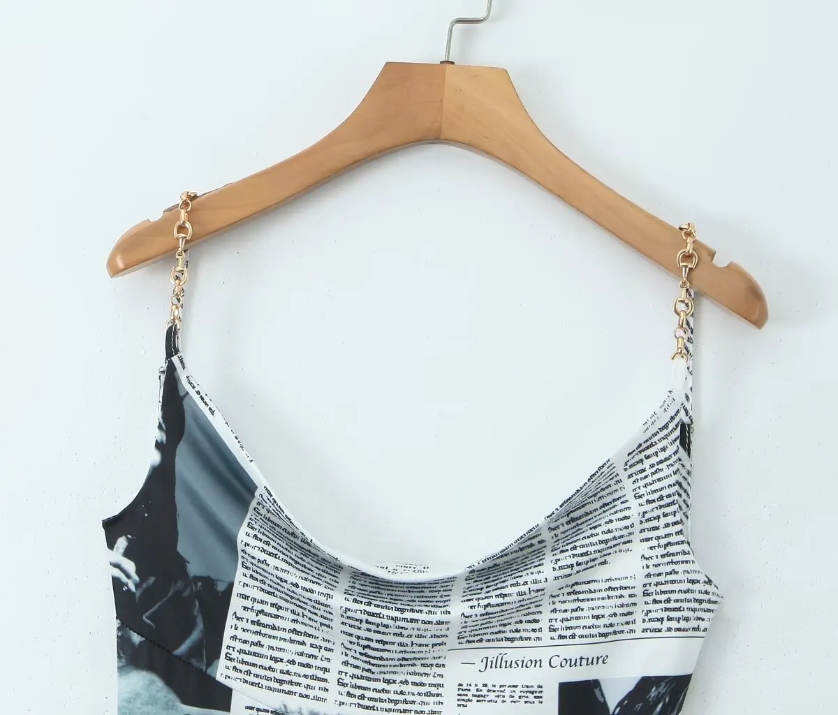2025 Women Newspaper Letter Print Irregular Hem Sexy Dresses Thin Straps With Chain Backless  Summer Short Dress