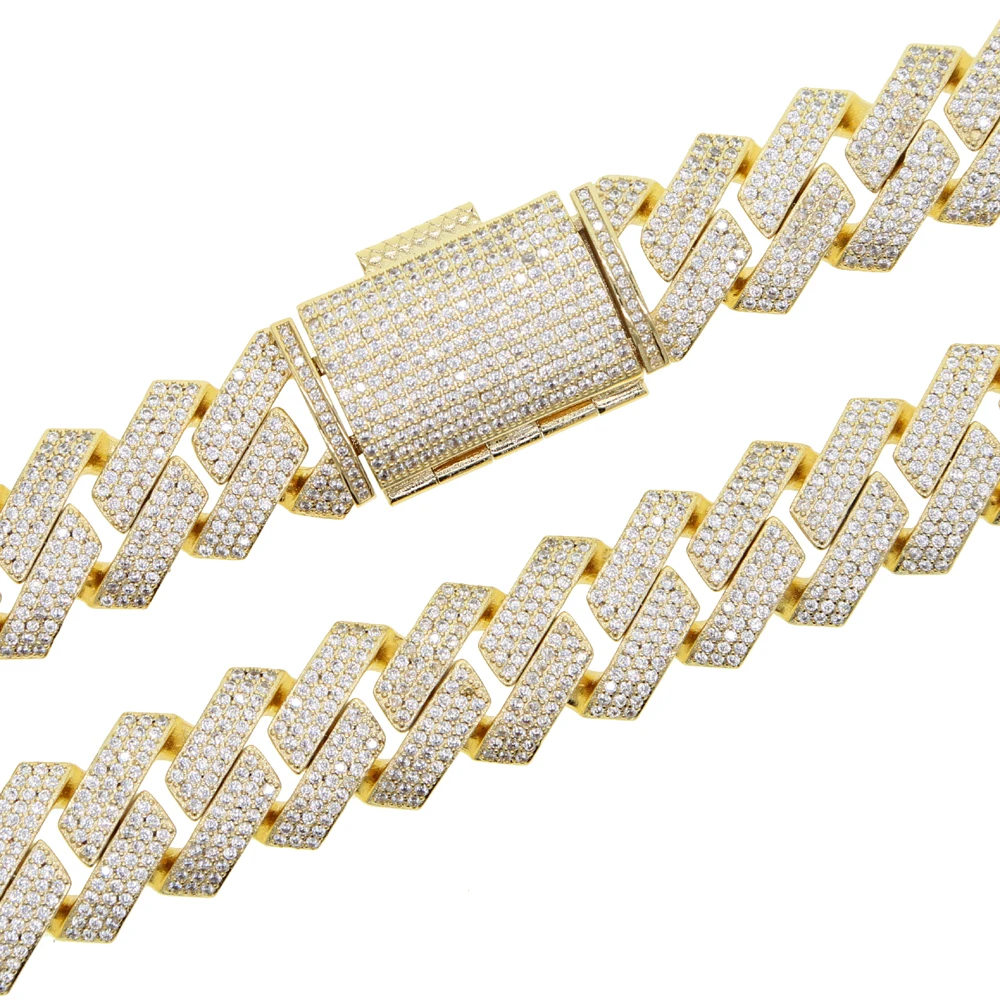 New Iced Out Bling 19mm Cuban Chain Necklace Two Tone Color Rectangle CZ Cubic Zirconia Miami Necklaces Men Hip Hop Jewelry
