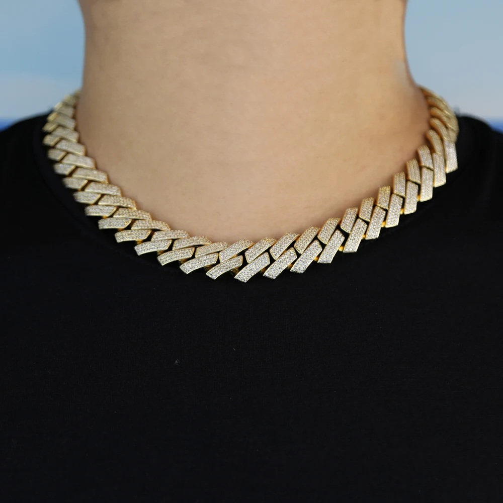 New Iced Out Bling 19mm Cuban Chain Necklace Two Tone Color Rectangle CZ Cubic Zirconia Miami Necklaces Men Hip Hop Jewelry