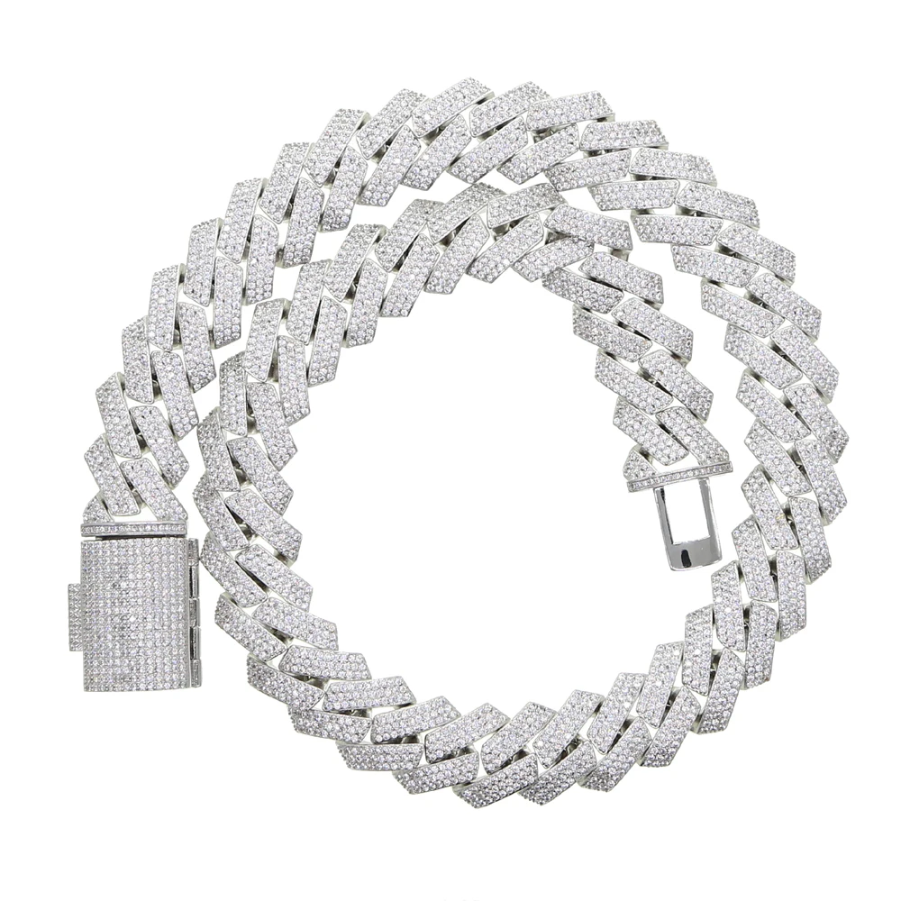 New Iced Out Bling 19mm Cuban Chain Necklace Two Tone Color Rectangle CZ Cubic Zirconia Miami Necklaces Men Hip Hop Jewelry